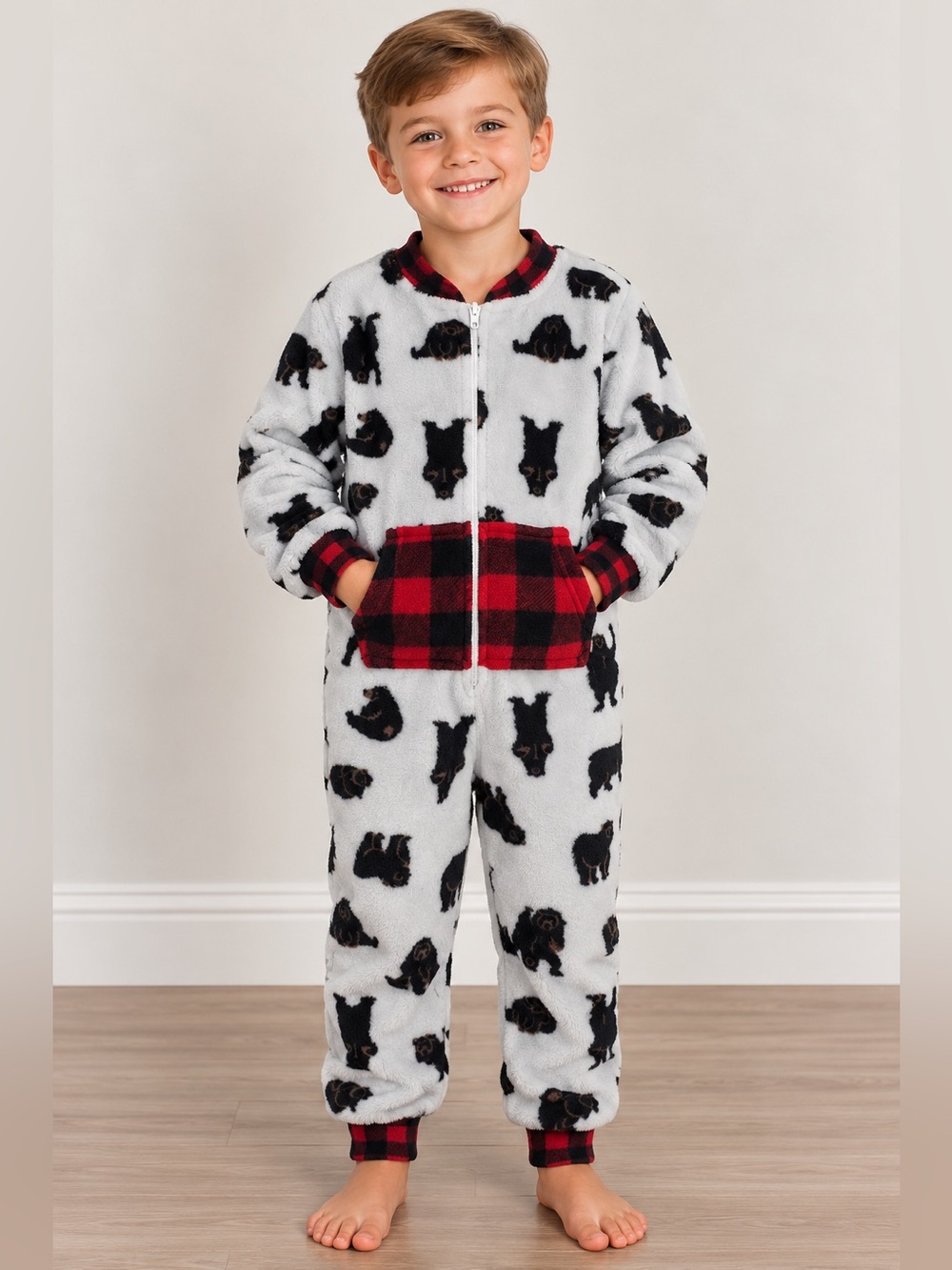 Monkey Bars Bear Print Fleece Onesie Pajamas | Kids 5/6 (5–6 Years)